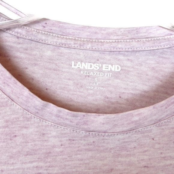 Lands’ End Supima Cotton Relaxed Fit Short Sleeve Heathered Pink Crewneck Shirt - Picture 3 of 3
